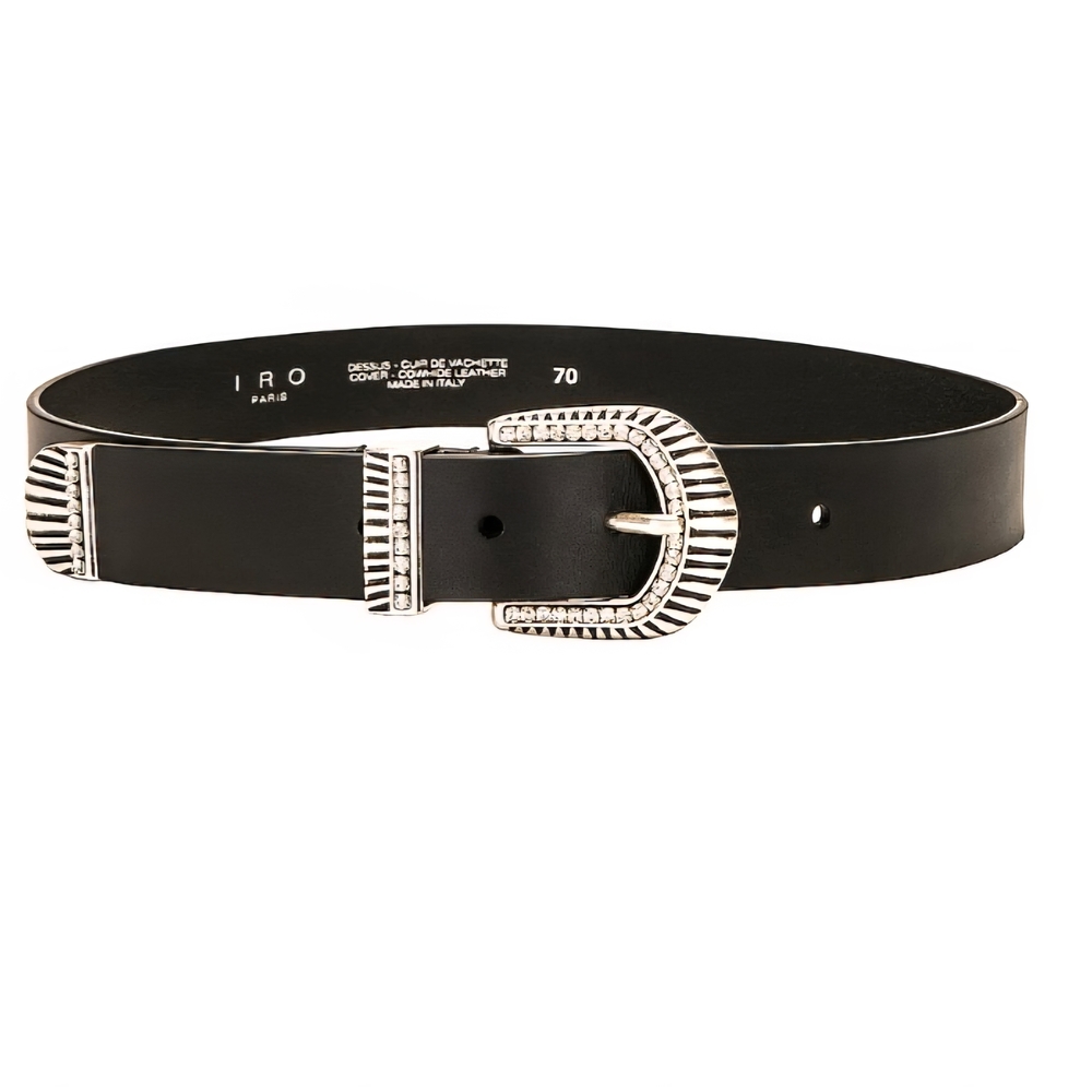 Iro Andily Belt Paris Rhinestone Buckle Black Leather Sz 70 Women's Sold Out